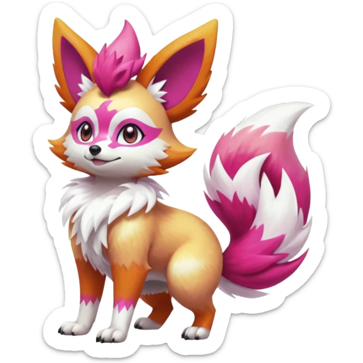 Electric girly feminine elegant lanky realistic shiny glittery shimmering shimming snowy white pink magenta feathery Fennekin-Growlithe-Electrike-fusion-Fakemon-Digimon-Pokémon-creature (full body) sticker