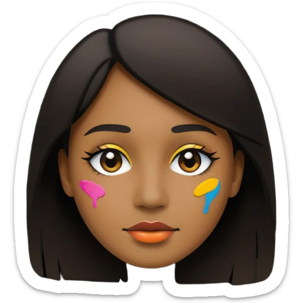 The emoji should represent transforming a photo into art. Center: a simple silhouette of a face or portrait. Around the face: small artistic brush strokes or palette dots to symbolize painting. Style: flat emoji style, highly recognizable at small size sticker