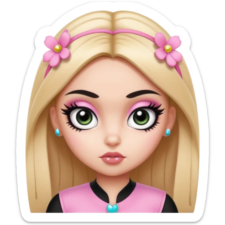 powerpuff girls blossm russian features, beauty, pretty eyes, black eyeliner, pretty bratz baddie sticker
