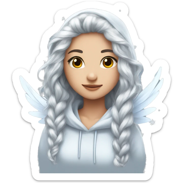 big wings, hood, silver, icy ,snowflake, Beautiful, fairy, long hair sticker