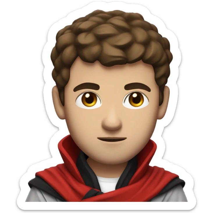 Swordsman, Serious Face, Brown Hair & Eyes, White T-Shirt underneath Red Jacket, Black Scarf, Armoured. sticker