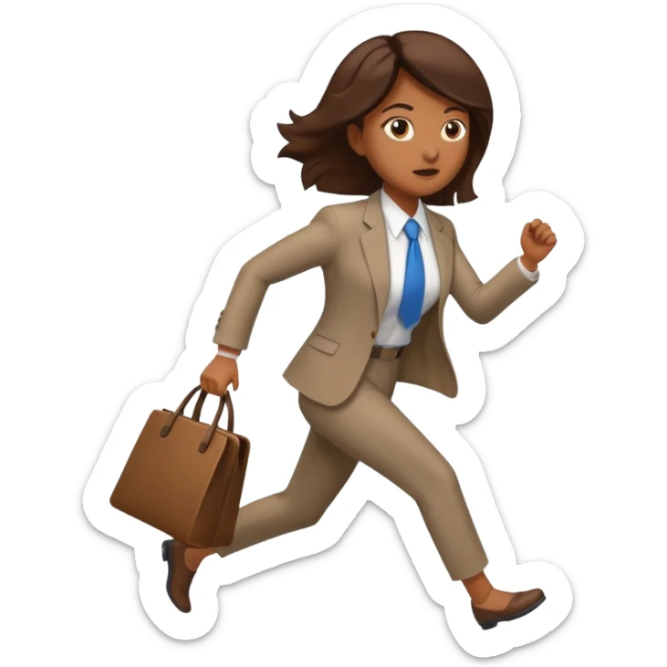 brown skinned female in business attire running out of door sticker