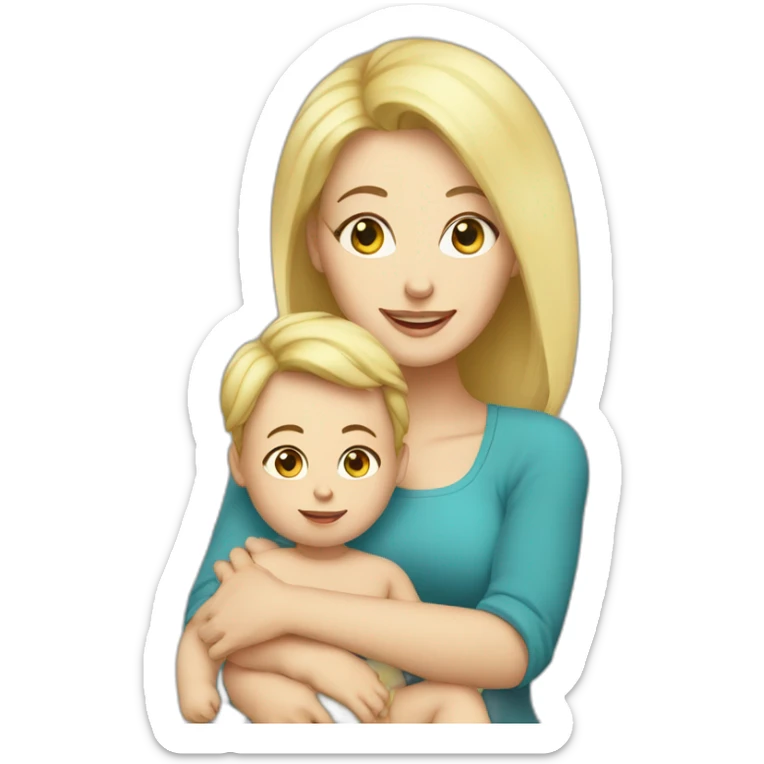 mother and baby son with blond hair5 and white skin full length sticker