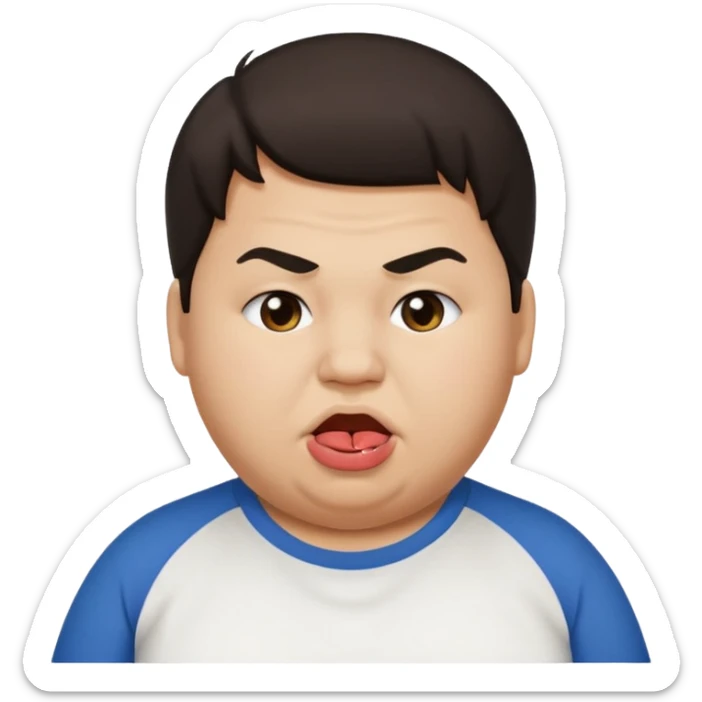 Fat teen from kosovo with flat hair covering his forehead, with his tongue out sticker