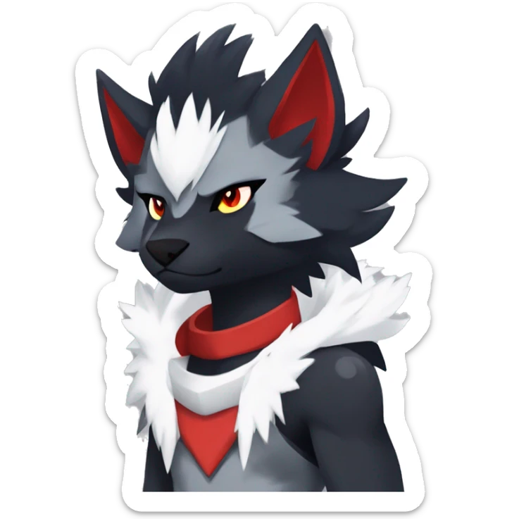Black Cool Edgy Anthro Quiana Litten Absol Zoroark Zorua Fakémon  with White and Red Edgy markings sticker
