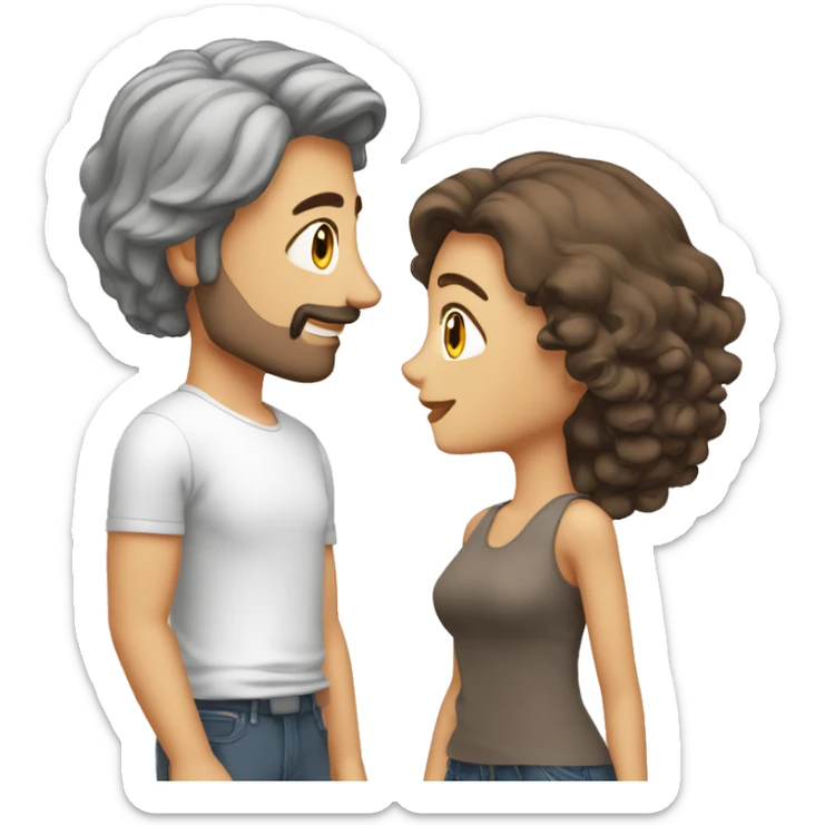 Couple enlacé homme blanc cheveux gris et femme brune cheveux mi longs sticker