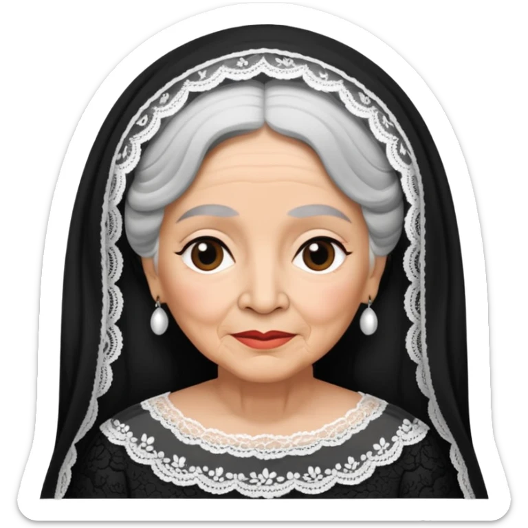 Older Mexican lady with black and white hair and black lace veil  sticker