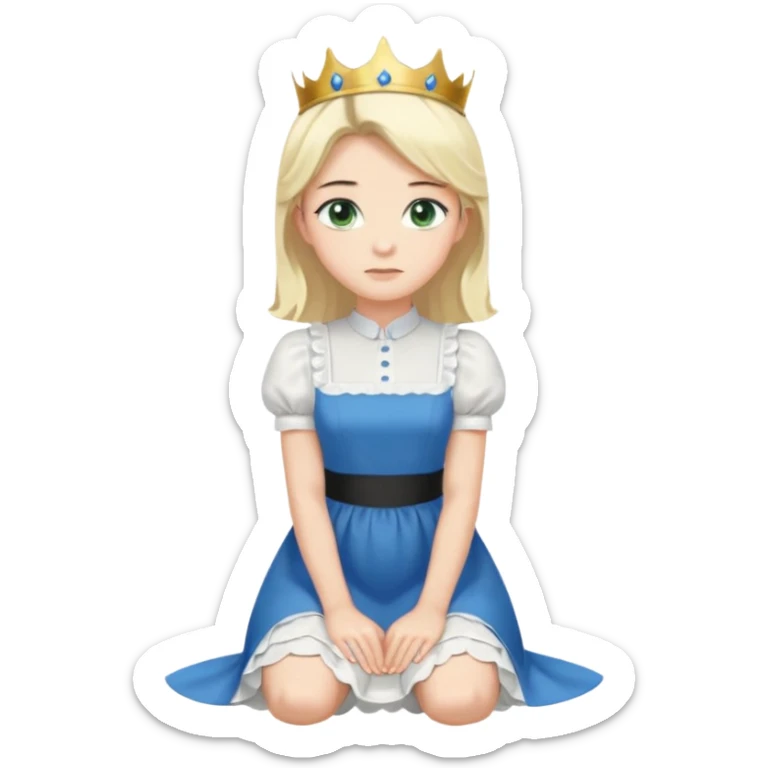 King, standig, black hair, blue eyes, garmont, and maid, blonde Hair, green eyes, white short sleveless dress, kneeling  sticker