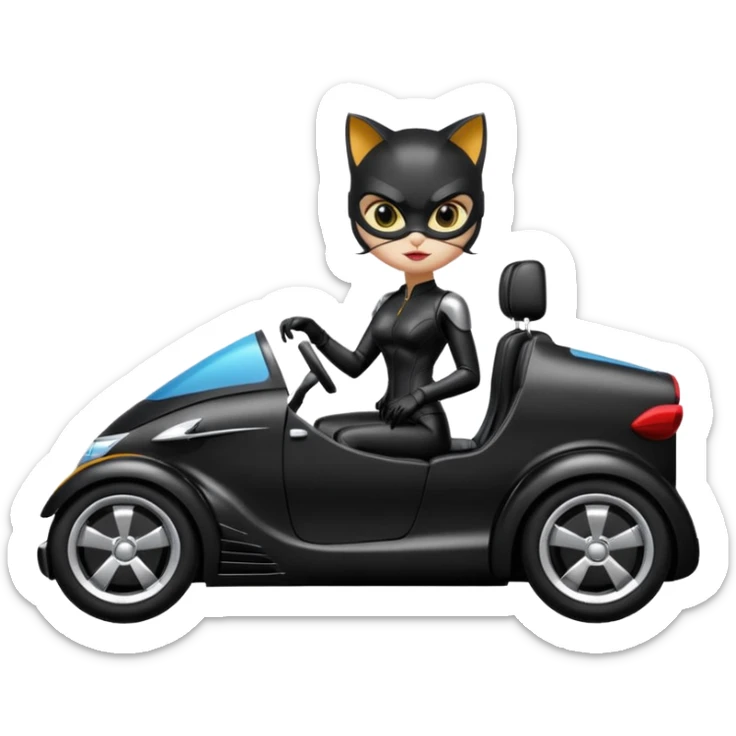 Hot rod Cat Woman’s sporty futuristic Catmobile twin seated car  sticker