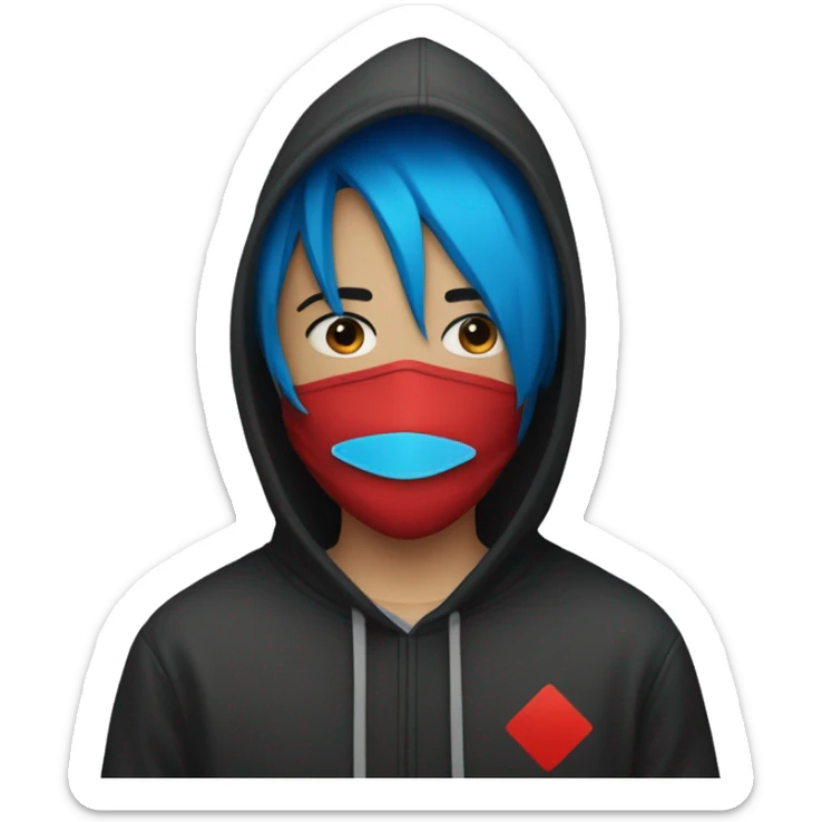emo person with a covid mask and hoodie with red color on left  side and blue on right side  sticker