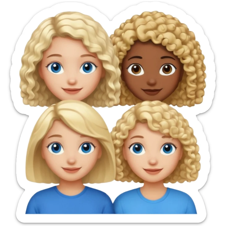 Girl best friends, one white with blond bob and blue eyes, one black with curly hair sticker