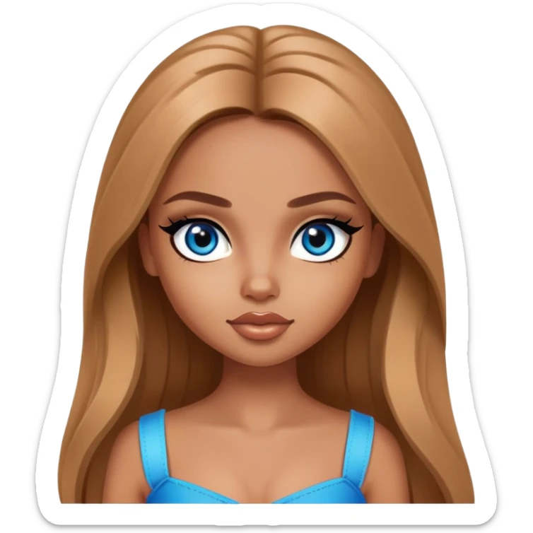pretty bratz girl, long light brown hair, blue eyes, black eyeliner, tan skin sticker