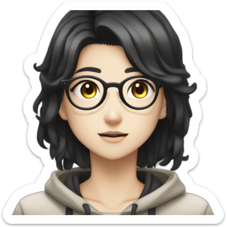 FEMALE,SHSL MATHEMATICIAN,BLACK EYES,BLACK HAIR LONG,USE GLASSES,TAN SKIN DANGANRONPA OC sticker