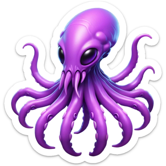 Clash of Clans aesthetic: Cinematic Playful Zerg Alien Emoji, rendered in a 3D vector-style similar to standard emojis with minimal shading and bold, simplified shapes. A compact, isometric, otherworldly creature with insectoid, organic details and subtle, eerie tentacles, softly glowing with a sinister alien charm. Simplified yet unmistakably iconic, highly detailed and consistent, glowing with a soft, spectral radiance and high shine. Stylized with a touch of bio-engineered mischief and a soft glowing outline, capturing the essence of a fearsome extraterrestrial menace with a playful twist! sticker