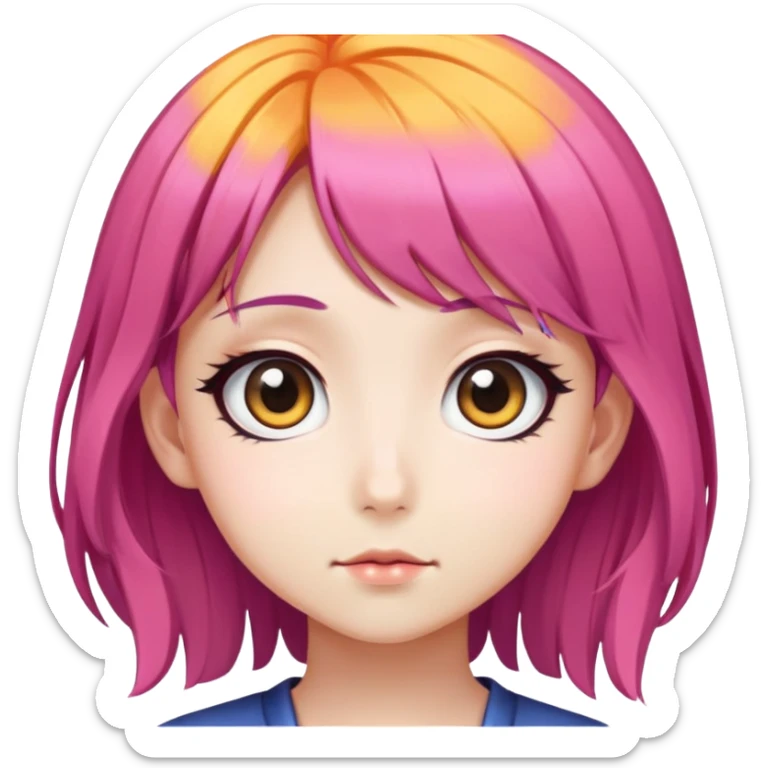 Japanese anime style character with big eyes and colorful hair sticker