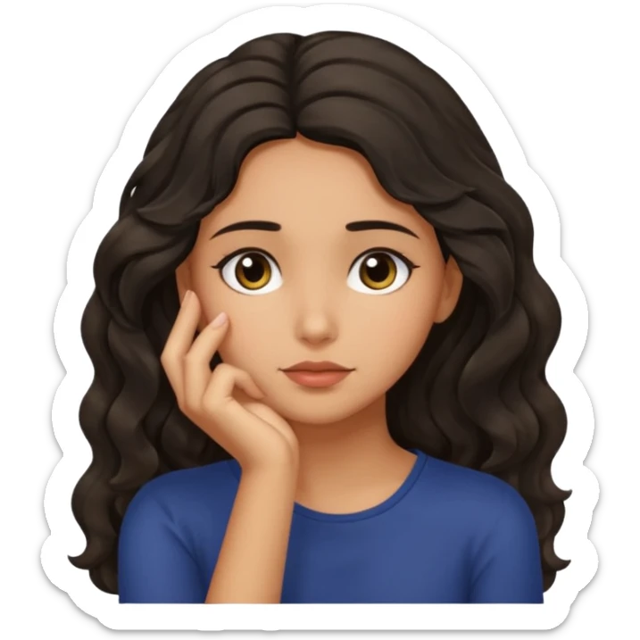 dark wavy haired girl with olive skin resting her chin on her palm in thought sticker