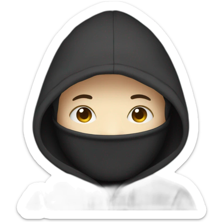 programmer with hoodie hood, no face and a laptop. Black hoodie and white face sticker