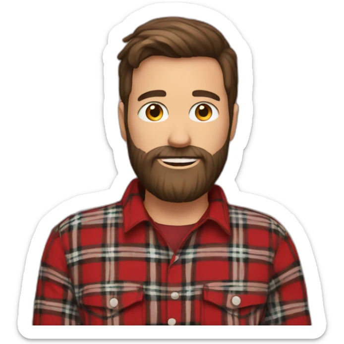Man with a beard and brown hair wearing a red and black plaid flannel shirt sticker