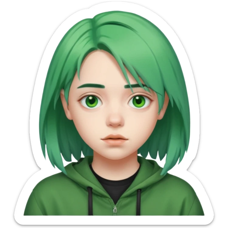 A teenager who looks like Billie Eilish when she had green hair sticker