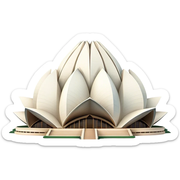 Cinematic Realistic Lotus Temple Landmark Emoji, showcasing the modern architectural marvel with petal‚Äêlike structures rendered with dynamic lighting and graceful textures. sticker