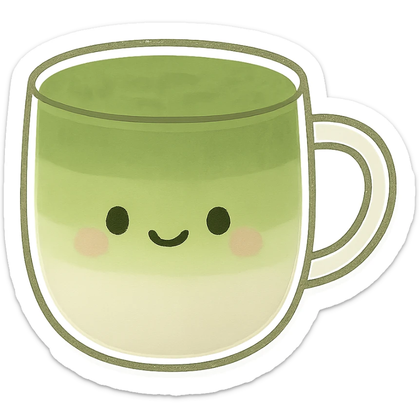 cute matcha latte in a see-through cup, layered green and milk colors in a gentle gradient, minimal and modern style sticker