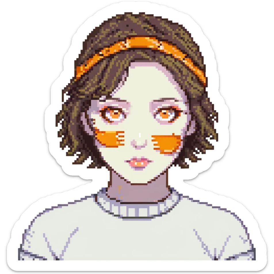 A figure skater girl with orange eye patches under her eyes sticker