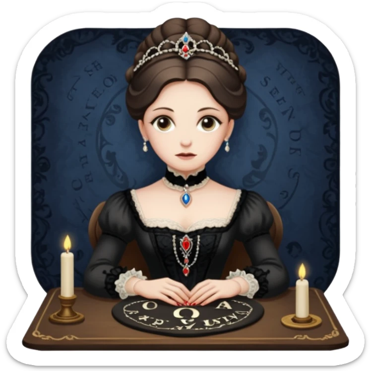 Sarah winchester, the Winchester fortune heiress, sitting att a ouija board sticker