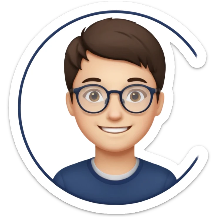 une personne plutot jeune de face avec des detail et des accessoires /lunettes dans un rond  sticker