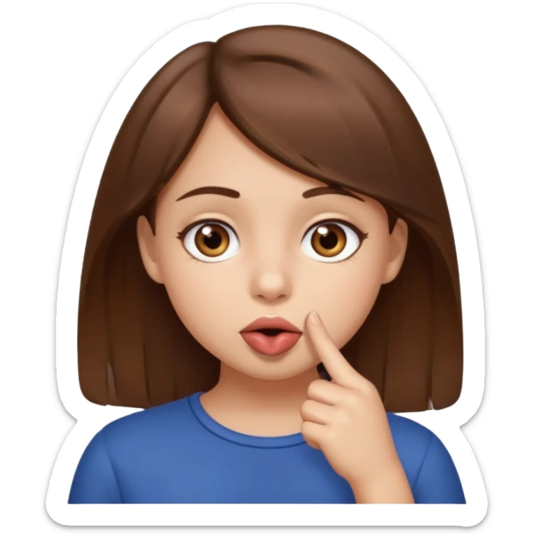 Emoji Fille cheveux long et brun yeux brun avec un doigt dans la bouche comme le truc baka sticker
