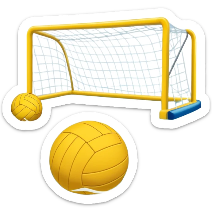 An icon featuring a yellow water polo ball floating on the water with goals in the background, inside a swimming pool. The design includes splashes and ripples, symbolizing the fast-paced action and strategy of water polo. Transparent background highlights. sticker