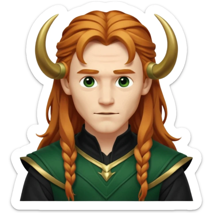 Loki, Mischief God from Norse Mythology with long reddish blonde hair, dark green and black outfit sticker