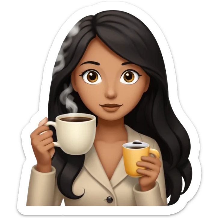 big black eyes and tanned skin brown hair glamorous long black hair with coffee  sticker