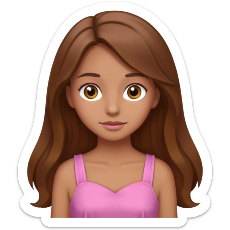 Tan skinned girl with long, brown hair,  hazel colored eyes and in a pink outfit. sticker