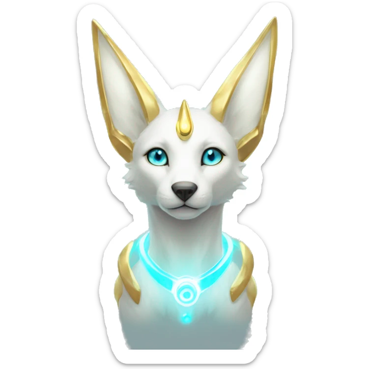 Shiny White Angelic Godly Ethereal Majestic Electric Albino Umbreon. cyan eyes and cyan markings. Golden Anubis-rings. full body sticker