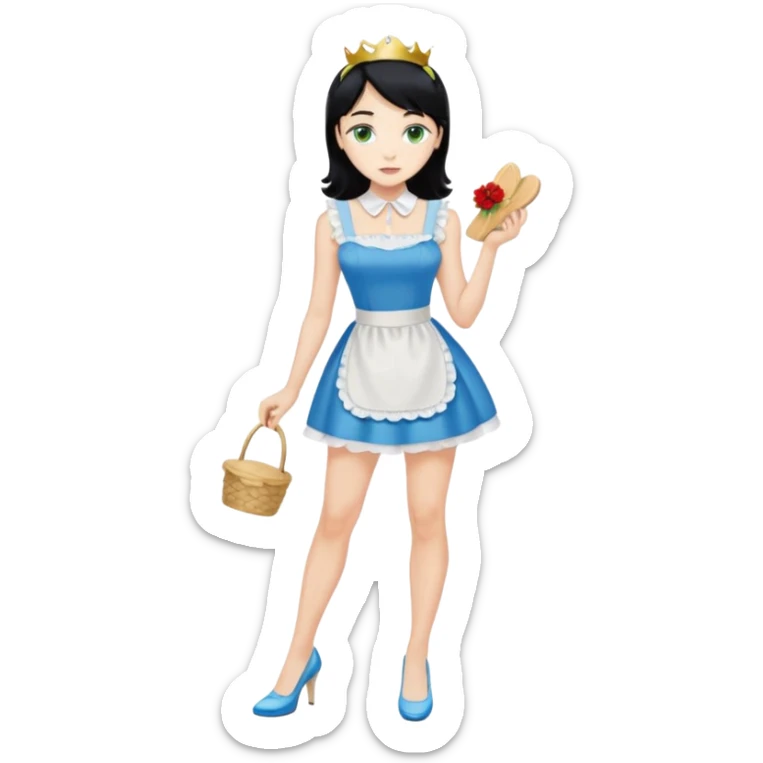 King, black hair, body, legst, blue eyes, shoes, maid blonde hair, green eyes, sexy white short sleveless dress, shoes sticker