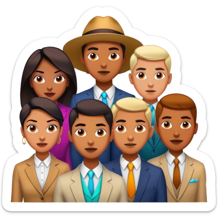 Cinematic Realistic group portrait of BTS featuring all 7 members in stylish modern attire, with detailed facial expressions and vibrant colors, captured in dynamic, contemporary lighting that emphasizes their global pop icon status sticker