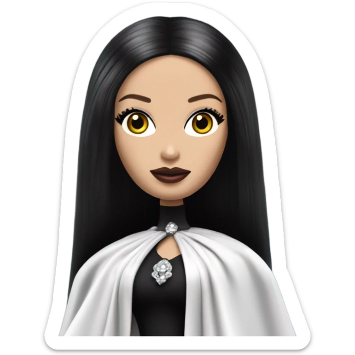 Dulcissima Barbie, Morticia Addams, cape,veil,funeralwear,showing off, show full body,accessories  sticker
