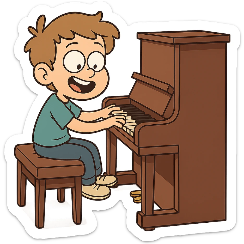 child playing piano sticker