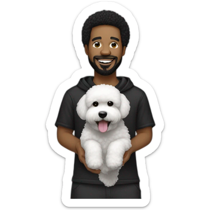 rapper-with hoop-white skin-black hair-beard-bichon dog-white-smile sticker