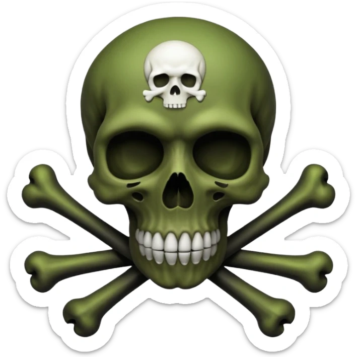 a poisonous cloud of gas, dark swamp color, with an image of a skull and two crossed bones behind the skull sticker