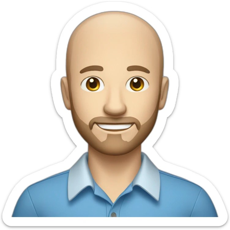 caucasian male with small beard and almost bald smart casual blue shirt holding papers sticker