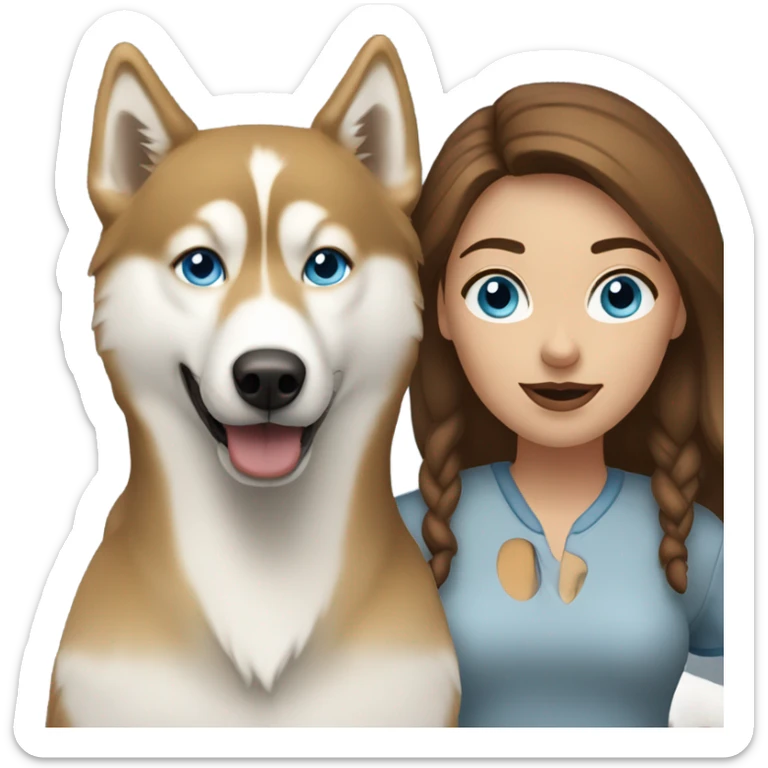 White Woman hair brown and bleus eyes and golden Husky  sticker