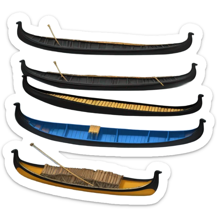 una gondola nera con dettagli dorati, vista di profilo, che galleggia su onde blu stilizzate. sticker