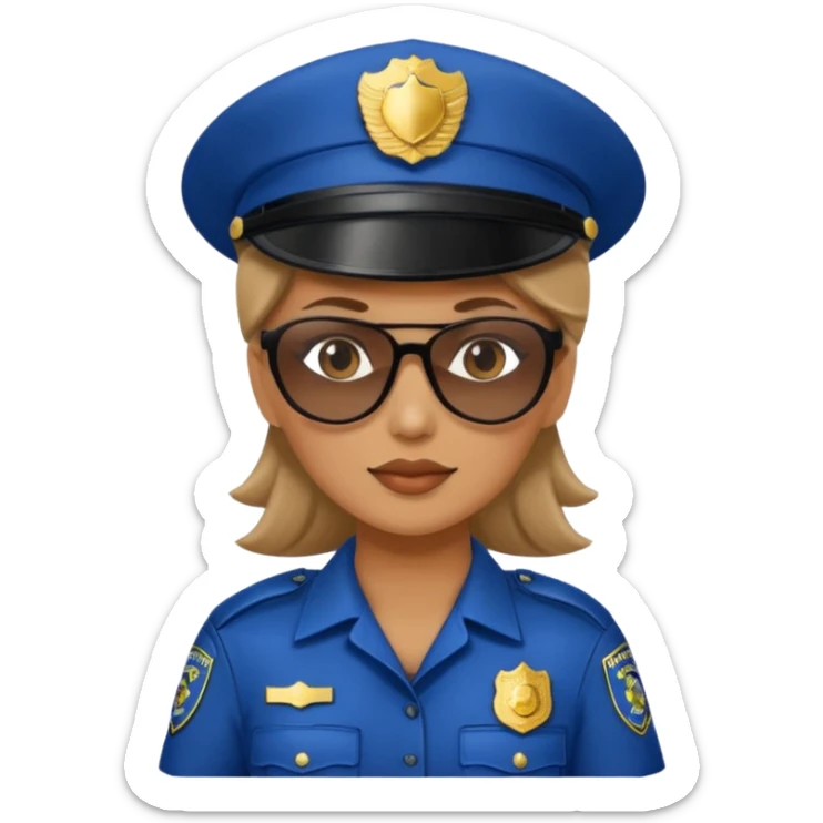 woman police with hair style and hats and sun glasses sticker