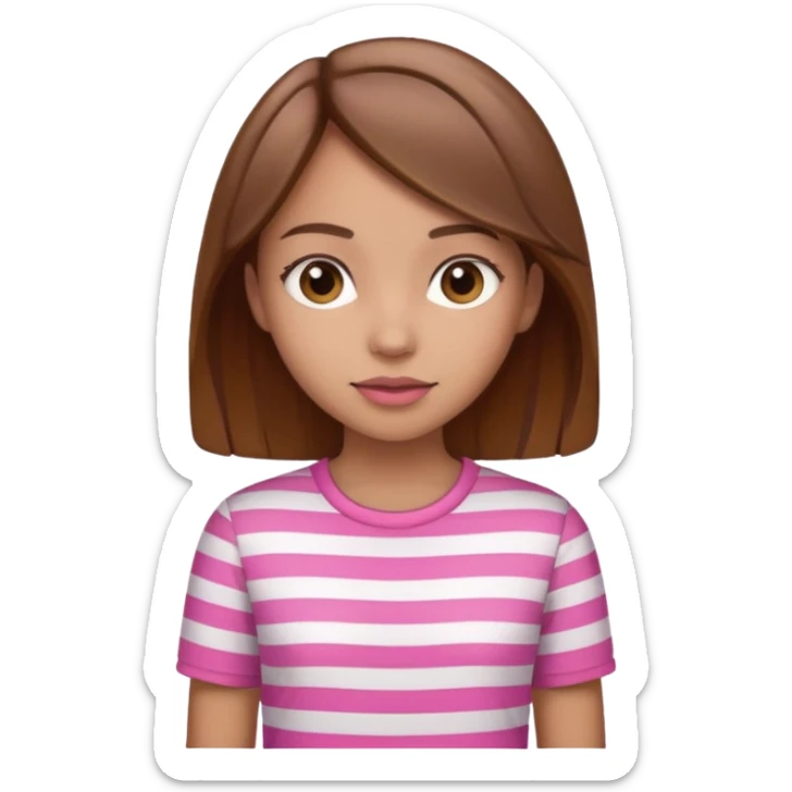 lightskin girl  pink and white striped shirt and brown hair  sticker