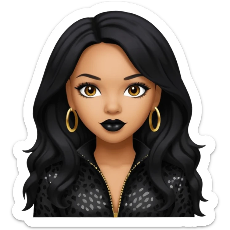 Kiely Williams from 3lw/Cheetah Girls with long jet black hair, black sequin outfit sticker