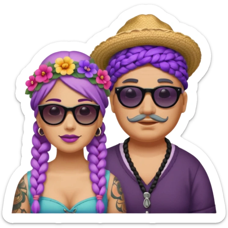 tattoed glassess fat venice gondolier with iconic hat woman purple braided hair sticker