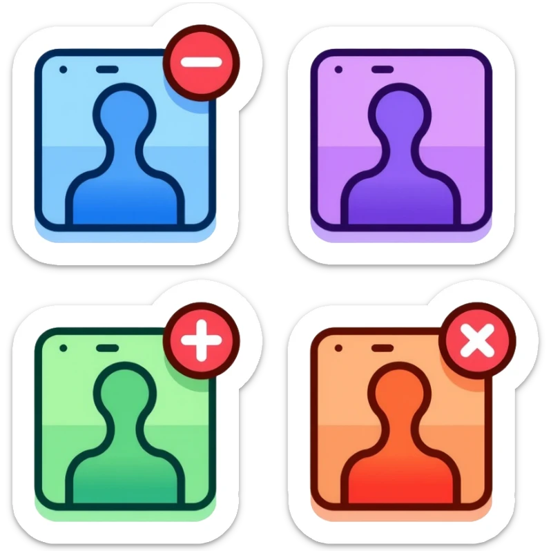 Colorful website navigation icons with vibrant gradients: home icon in blue, search icon in purple, menu icon in green, profile icon in orange, and settings icon in red sticker