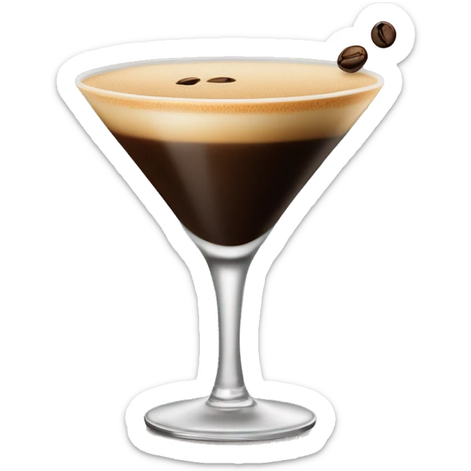 espresso martini with no straw and 3 coffee beans on the top left corner of the drink sticker