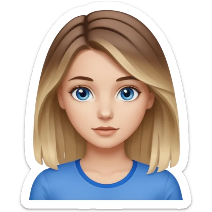 White girl blue eyes with medium length brown hair with blonde highlights balayage  sticker
